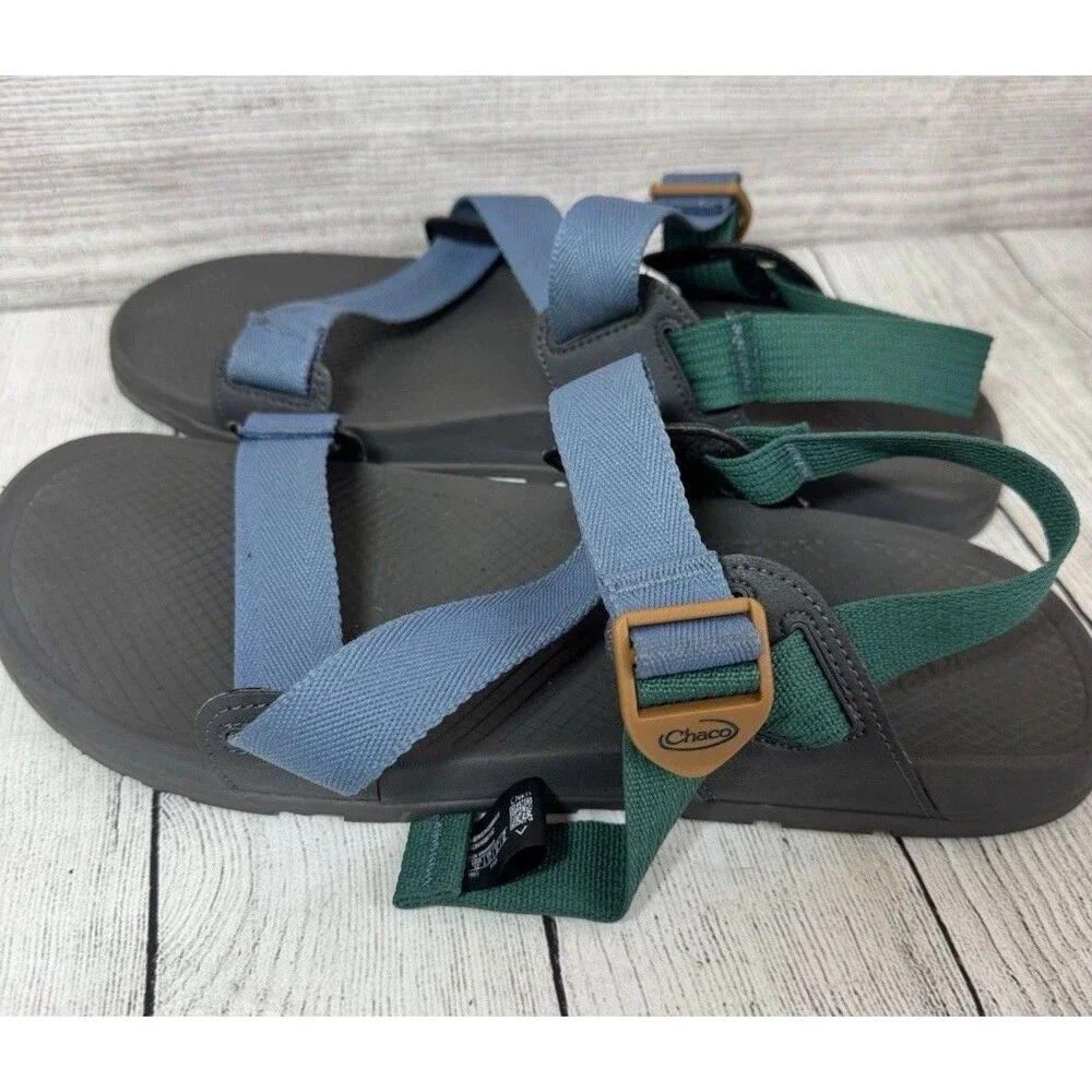 Chaco Mens Lowdown Strappy Sport Sandals Blue Green Polyester Size 10